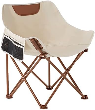 Portable Lightweight Camping Chair, Foldable Chair with Carry Bag and Side Pocket, Compact Outdoor Chair for Camping Hiking Fishing Beach Picnic (Khaki)
