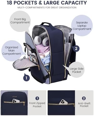 LOVEVOOK 40L Travel Backpack for Women & Men, Large Carry on Backpack for Airplanes with 3 Packing Cubes, TSA Personal Item Travel Bag fits 17" Laptop, Waterproof Weekender Essentials Airline Approved - Image 3