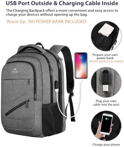 MATEIN Travel Laptop Backpack, 17 Inch Business Flight Approved Carry on Backpack, TSA Large Computer Bag for Men Women with USB Port and Trolley Sleeve, College School Tactical Book Bag, Grey - Image 4