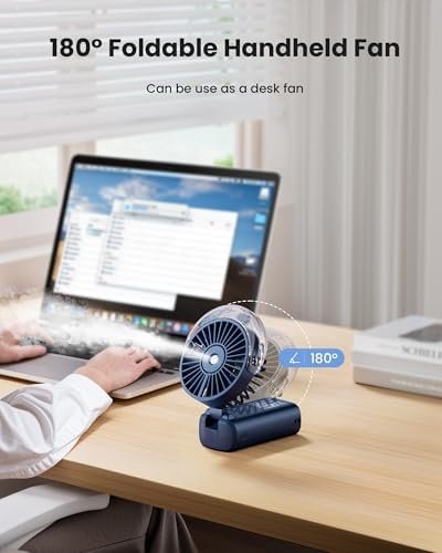 Gaiatop Portable Misting Fan, 180° Foldable Handheld, 3 Speeds USB Rechargeable, Spray Water Mist with LED Digital Display, Personal Cooling Mini Hand Fans for Travel, Concert, Outdoor, Navy Blue - Image 5