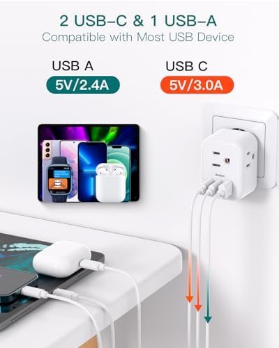 3 Pack European Travel Plug Adapter, Addtam US to Europe Plug Adapter with 3 Outlets 3 USB Charger (2 USB C Port), Type C Power Adaptor to Italy Spain France Portugal Iceland - Image 3
