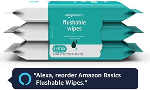 Amazon Basics Adult Wet Wipes Flushable Fragrance Free, 126 Count (3 Packs of 42) Packaging May Vary - Image 9
