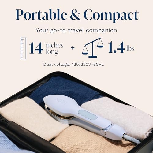 Nori Press Travel Steam Iron - Handheld Iron With Optional Steam Feature - No Ironing Board Required - Easy to Use w/ 6 Fabric Settings - Removes Wrinkles - Blue - Image 5