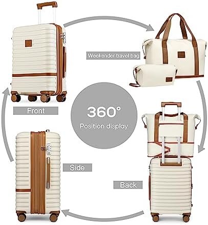 Joyway Luggage Set 3 Piece Suitcase Sets with Spinner Wheel,Hardside Expandable Travel Laggage with TSA Lock (13/20/24/28 White brown - Image 5