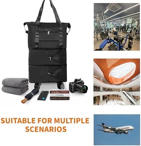 Finnhomy 50L Expandable Rolling Duffel Bag with Wheels Foldable Duffel Bag for Travel Carry on Bag with Wheels Luggage Travel bag Detachable Wheel Duffel Bag for Shopping Travel Outdoor, Black - Image 6