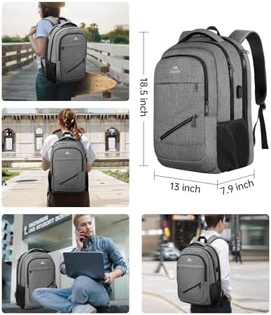 MATEIN Travel Laptop Backpack, 17 Inch Business Flight Approved Carry on Backpack, TSA Large Computer Bag for Men Women with USB Port and Trolley Sleeve, College School Tactical Book Bag, Grey - Image 5