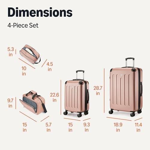 Amazon Basics 4-Piece Luggage Set, Including Two Hardside Suitcases With Multi-directional Spinner Wheels (22" Carry-On and 28" Checked), 15" Tote Bag and 10" Compact Travel Bag, Rose Gold - Image 7