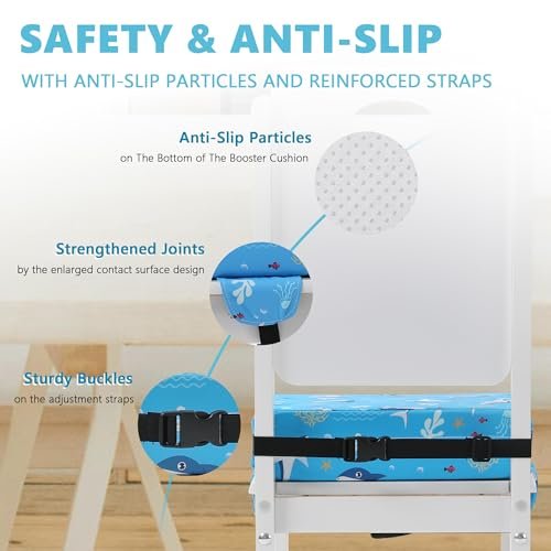 Booster Seat for Kitchen Chair with Adjustable Straps, Toddler Booster Seats for Dining Table Portable for Travel Camping Eating, Booster Cushion for Table for Baby Child Infant Kid Boy Girl - Image 5