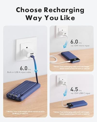 Portable Charger with Built in Cables, Portable Charger with Cords Wires Slim 10000mAh Travel Essentials Battery Pack 6 Outputs 3A High Speed Power Bank for iPhone Samsung Pixel LG Moto iPad - Image 4