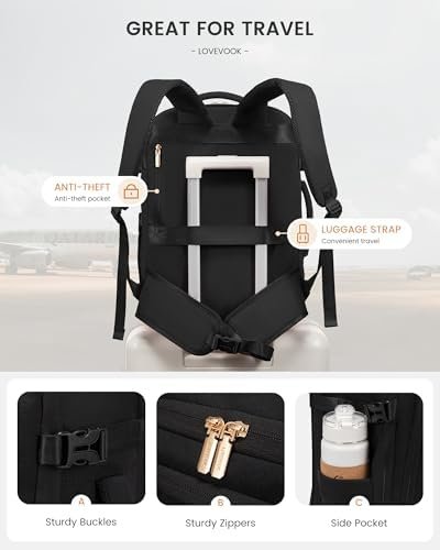 LOVEVOOK Travel Backpack For Women with Waist Strap, 40L Carry On Backpack Luggage Flight Approved,TSA Personal ltem Travel Bag Essentials Fits 17.3 Inch Laptop,Weekender Daypack with 3 Packing Cubes - Image 8