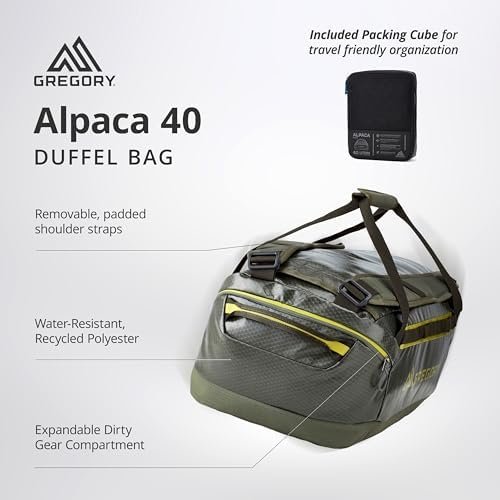 Gregory Alpaca 40L Water-Resistant Adventure Travel/Gear Organization Duffel Bag with Packing Cube Included, Obsidian Black - Image 2