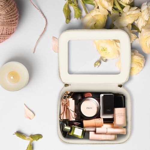 Prite Clear Makeup Bag Cosmetic Organizer Case Waterproof Travel Toiletry Bag Skincare Pouch with Golden Zipper(Beige) - Image 8