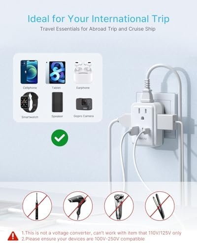 1 Pack European Travel Plug Adapter, VINTAR Europe Adaptor with 4 AC Outlets 3 USB Ports(2 USB C), Type C International Power Adapter for US to Most of Europe EU Italy Spain France Germany Iceland - Image 6