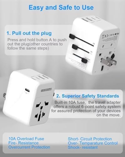 International Power Plug Adapter, Rmtbeeg Universal Travel Adapter with 3 USB-C and 2 USB-A Ports, All-in-One Worldwide Wall Charger for Europe UK EU AUS (Type C/G/A/I), Plug Adaptor Travel - Image 6