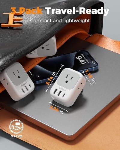 TESSAN European Travel Plug Adapter USB C 3 Pack, US to Europe Plug Adaptor with 4 AC Outlets 3 USB Charging Ports, Type C Power Adapter for USA to EU Euro Spain France Iceland Italy Germany Greece - Image 6