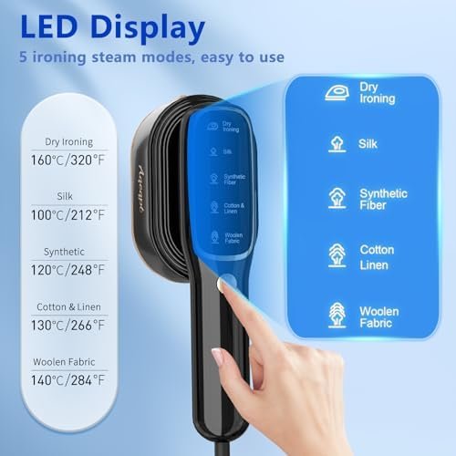 Steamer for Clothes, Travel Portable Handheld Turbo Steamer 5Mode Smart Display, 15s Heat-up Horizontal & Vertical Wrinkle Removal, Dual Function Wet/Dry Iron, Home Travel Use(GraphiteBlack) - Image 2