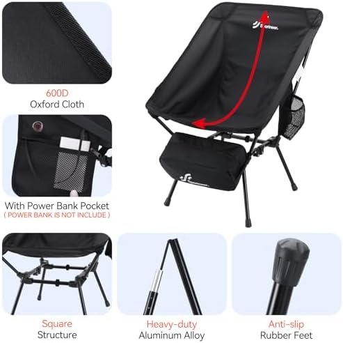 Sportneer Heated Chairs Outdoor Sports: Heated Camping Chair with USB Plug & 3 Heating Levels - Portable & Compact Heated Chair for Backpacking, Camping, Lawn, Picnic, Travel (Power Bank Not Included) - Image 8