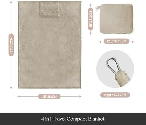 12BOTTLE 4 in 1 Travel Compact Blanket Pillow Super Soft Velvet with Luggage Sleeve and Backpack Clip, Tan, 60"W x 45"H by Cozy Throw Blanket for Home, Office, Travel by REGAL ESTATE - Image 5