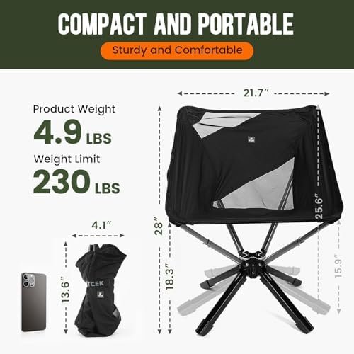 RiseLite Adjustable Portable Chair - Small Compact Folding Chair for Adults, Setup in 6 Seconds, Lightweight Outdoor Backpack Chairs for Camping, Travel, Hiking, Concert - Image 2