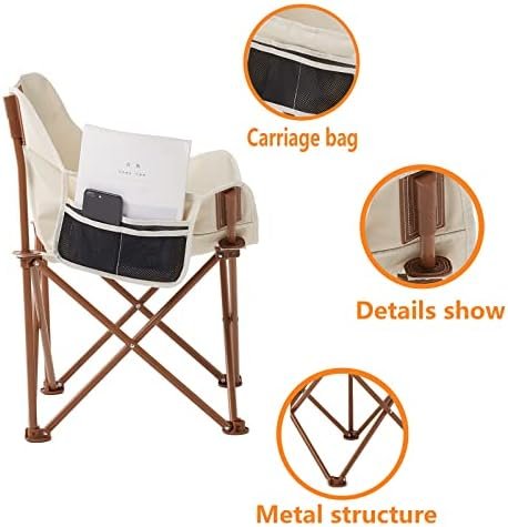 Portable Lightweight Camping Chair, Foldable Chair with Carry Bag and Side Pocket, Compact Outdoor Chair for Camping Hiking Fishing Beach Picnic (Khaki) - Image 4