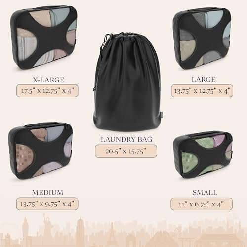 Shacke Premium 5 Packing Cubes Set - Lightweight Mesh Travel Luggage Organizers with Laundry Bag, 5-Piece Suitcase Storage System (Black) - Image 4