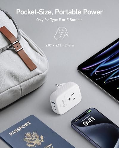 Anker European Travel Plug Adapter, 15W USB-C & 2 AC Outlets, Fits Type E/F Sockets, Compact for iPhone, iPad & More (Not Compatible with Type L/G Sockets) - Image 4