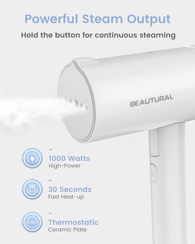 BEAUTURAL Steamer for Clothes, Foldable Handheld Clothing Wrinkles Remover for Garments, 30-Second Fast Heat-up, Portable Fabric Steamer for 120V Countries, Not for Use in 220V Such as Europe - Image 2