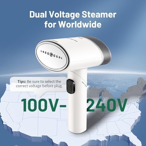 Travel Steamer for Garments with Dual Voltage for Worldwide Use, 120V/220V Foldable Handheld Fabric Wrinkle Remover,15s Fast Heat-up, 1200W Horizontal & Vertical Steaming, 1.9 Pounds, White - Image 2