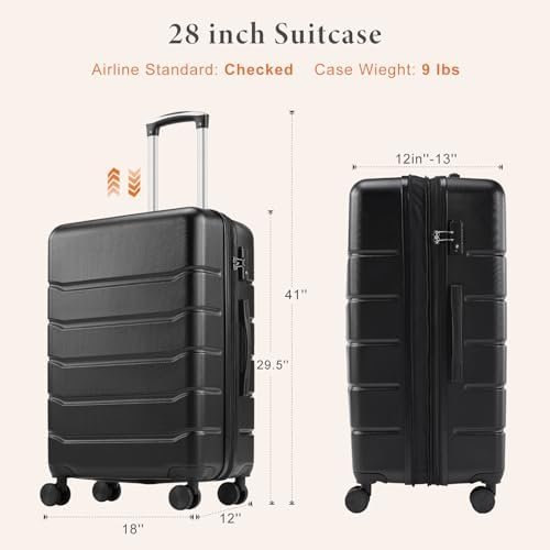 Sweetcrispy Carry on Luggage, Hard Shell ABS, Double Spinner Wheels Lightweight Suitcase TSA Lock, Natural Black, 28 Inch - Image 7