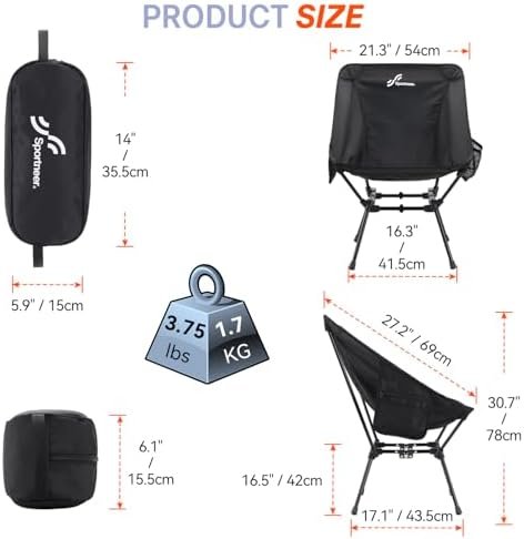 Sportneer Heated Chairs Outdoor Sports: Heated Camping Chair with USB Plug & 3 Heating Levels - Portable & Compact Heated Chair for Backpacking, Camping, Lawn, Picnic, Travel (Power Bank Not Included) - Image 3
