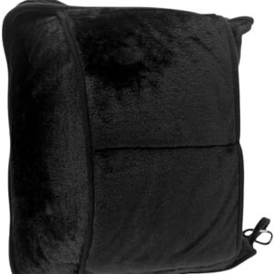 TAKE OFF All-in-One Travel Blanket and Pillow - Super Soft Microfiber Fabric, 3 Day Clothing Storage with Secure Zipper Pockets Keep Valuables Safe, Hand Free Trolley Holder, Ultimate Travel Accessory