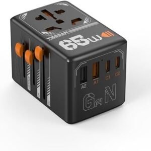 TESSAN Universal Travel Adapter, GaN 65W International Plug Adaptor with 4 USB(2 USB C) Charging Ports, Worldwide Power Outlet for US to European EU UK AUS Ireland(Type C/G/A/I)