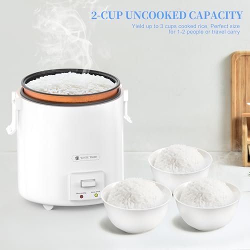 1.0L Mini Rice Cooker,WHITE TIGER Portable Travel Steamer Small,15 Minutes Fast Cooking, Removable Non-stick Pot, Keep Warm, Suitable For 1-2 People - For Cooking Soup, Rice, Stews & Oatmeal - Image 2