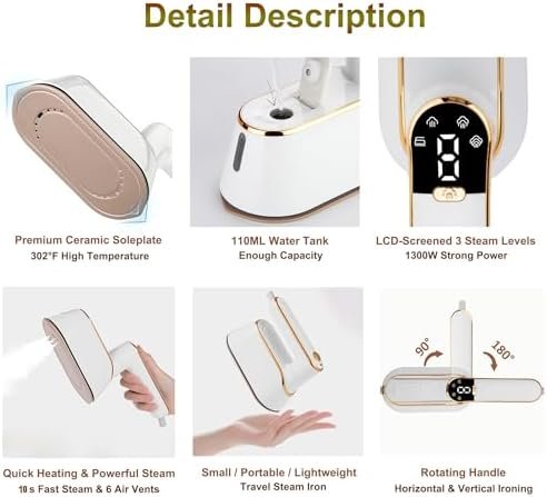 Portable Steamer - 180° Rotating Foldable Handheld Garment Steamer- 10s Fast Heat Up - Travel Steamer For Clothes - Portable Iron for Travel, Home, Wedding - Image 3