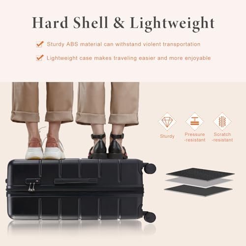 Sweetcrispy Carry on Luggage, Hard Shell ABS, Double Spinner Wheels Lightweight Suitcase TSA Lock, Natural Black, 28 Inch - Image 2