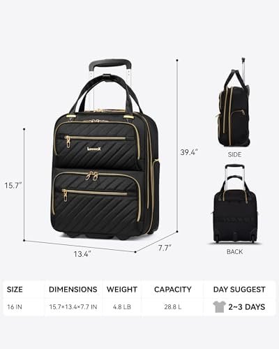 LUGGEX Underseat Carry On Luggage with Wheels, Stylish Lightweight Under Seat Luggage, Soft Sided Personal Item Suitcase for Short Trip (Black, 16 Inch) - Image 7