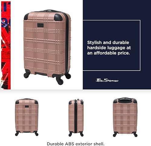 Ben Sherman Nottingham Lightweight Hardside 4-Wheel Spinner Travel Luggage, Rose Gold, 20-Inch Carry On - Image 3