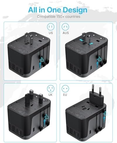 Universal Travel Adapter, VINTAR International Power Adapter with 6A 3 USB C and 2 USB Ports, All in One Travel Essentials Plug Adapter, Worldwide Outlet Converter for Europe UK USA AUS(Type C/G/A/I) - Image 2