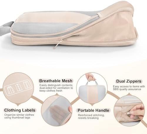 OlarHike 10 Set Compression Packing Cubes for Travel Women Mom,Luggage Clothes Storage Gifts for Travelers,Airplane/Cruise/Car/Train Travel Essentials,Compressible Expandable Saver Space Bags(Beige) - Image 6