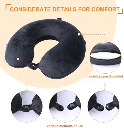 Travel Pillow,100% Pure Memory Foam U Shaped Neck Pillow,Super Lightweight Portable Headrest Great for Airplane Chair, Car,Home,Office,Sleeping Rest Cushion (Black) - Image 5