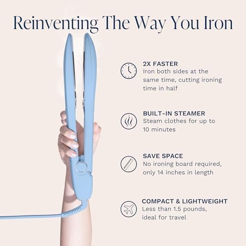 Nori Press Travel Steam Iron - Handheld Iron With Optional Steam Feature - No Ironing Board Required - Easy to Use w/ 6 Fabric Settings - Removes Wrinkles - Blue - Image 3