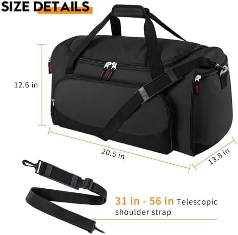 Gym Bag for Men - 55L Black Durable Large Duffle Bag for Travel, Workout, Fitness & Sport - Image 4