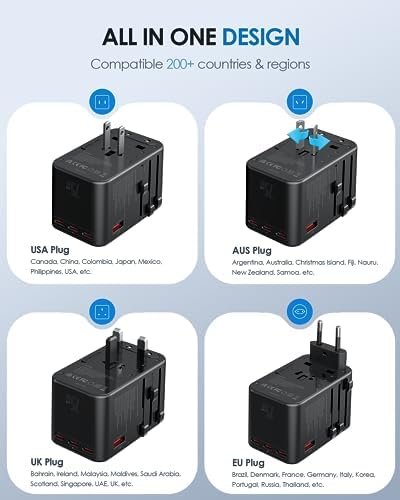 EPICKA Universal Travel Adapter, GaN 75W International Plug Adapter with 3 USB-C PD Fast Charging & 2 USB-A Quick Charging Adaptor All-in-one Wall Charger for USA EU UK AUS (TA-105 Max, Black) - Image 6