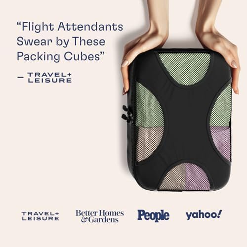 Shacke Premium 5 Packing Cubes Set - Lightweight Mesh Travel Luggage Organizers with Laundry Bag, 5-Piece Suitcase Storage System (Black) - Image 3