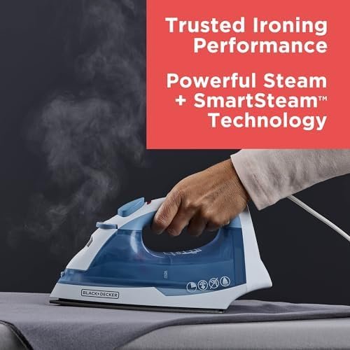 BLACK+DECKER Easy Steam Compact Iron for Clothes, Automatic Shutoff, Nonstick Plate, Light Weight, 1200 Watts - Image 3