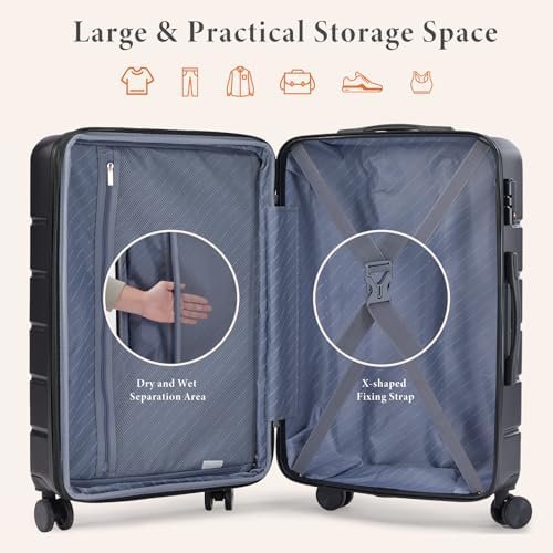 Sweetcrispy Carry on Luggage, Hard Shell ABS, Double Spinner Wheels Lightweight Suitcase TSA Lock, Natural Black, 28 Inch - Image 4