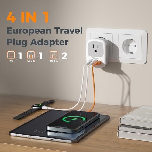 2 Pack European Travel Plug Adapter, TESSAN US to Europe Plug Adapter with 3 USB Ports (1 USB C), Type C Power Outlet for EU International Italy Iceland Spain France Germany - Image 3