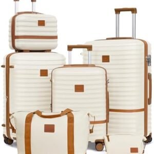 Joyway Luggage Set 3 Piece Suitcase Sets with Spinner Wheel,Hardside Expandable Travel Laggage with TSA Lock (13/20/24/28 White brown