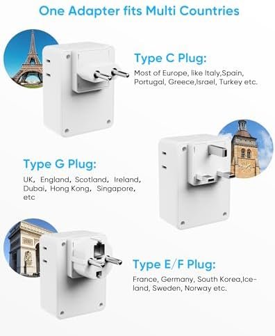 European Travel Plug Adapter, 5ft Detachable Extension Cord with Type C/G/E/F Plug Kit, 4 AC Outlets, 4 USB Ports (2 USB C), UK Germay France Greece Travel Plug Adapter - Image 4