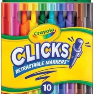 Crayola Clicks Retractable Tip Markers (10ct), Cone Tip, Washable Art Marker Set for Kids, Long Lasting Coloring Book Supplies, No Dry, 3+